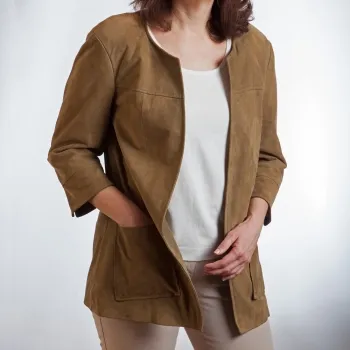 Cardigan mit 3/4 Ärmel, Ziegenvelours, Farbe: burnt olive